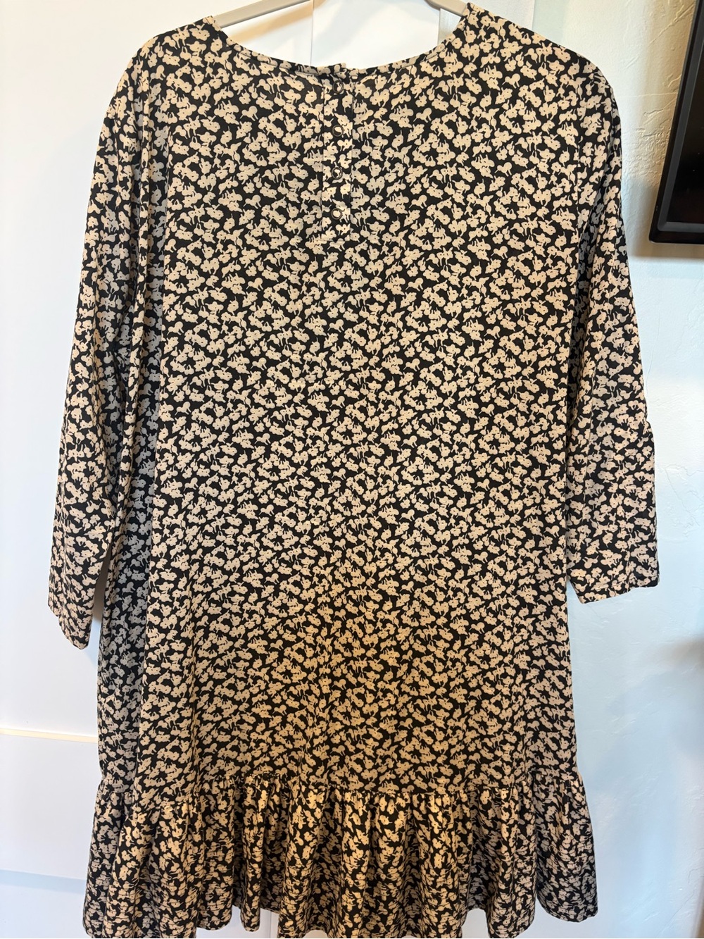 THE GREAT. Black Dress with Cream Floral Print